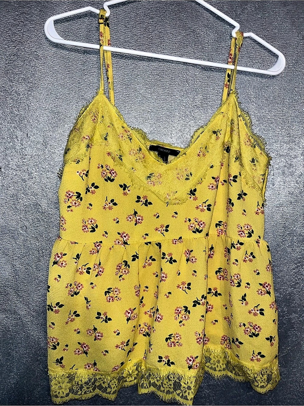 Forever 21 Floral Lace-Hem Camisole in Yellow Size Large